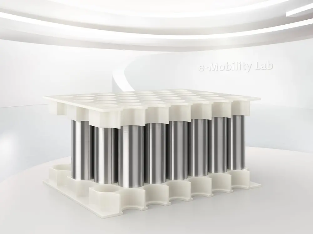 Battery modules with cylindrical cells are constructed with Covestro’s Bayblend® material and efficiently assembled with Henkel’s Loctite adhesive. 