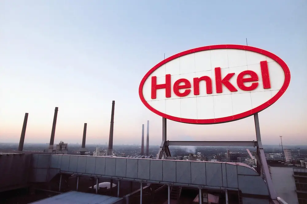 Henkel logo on a rooftop in Duesseldorf.