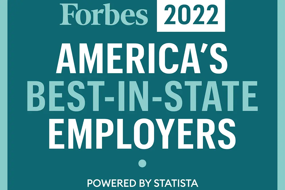 Forbes 2022 America’s Best-In-State employers logo – blue and white