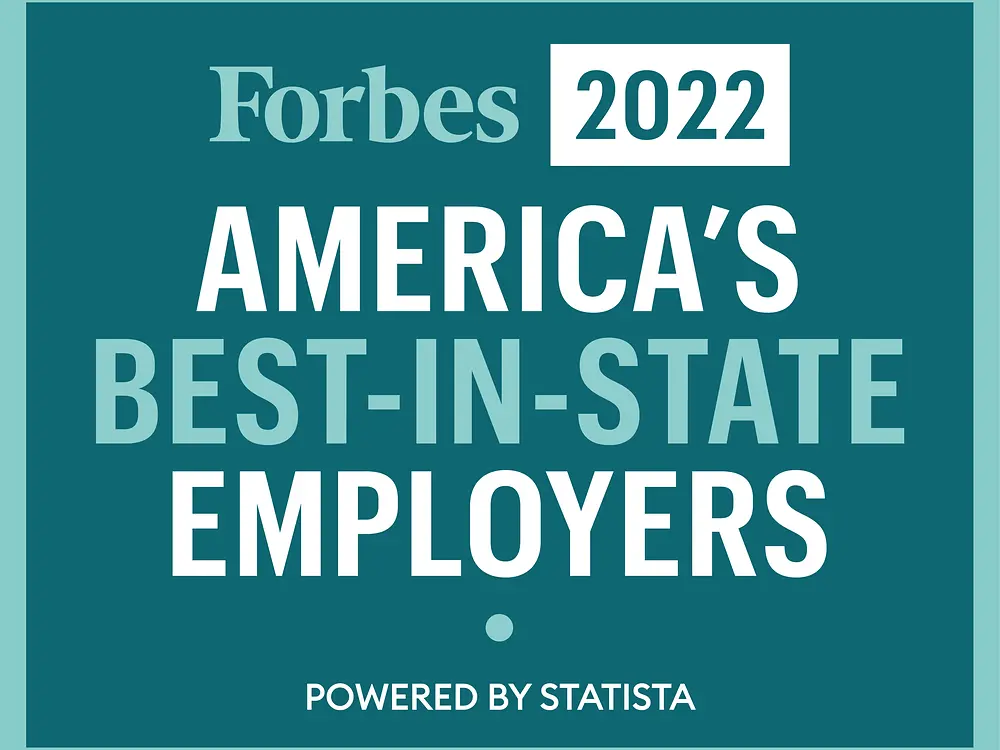 Forbes 2022 America’s Best-In-State employers logo – blue and white