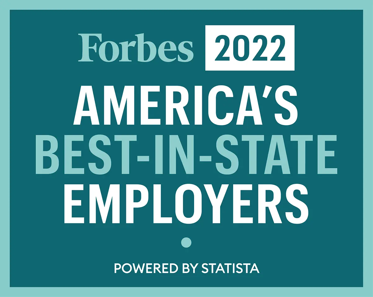 Forbes 2022 America’s Best-In-State employers logo – blue and white