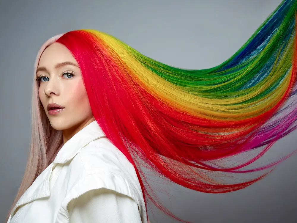 woman with rainbow colored hair