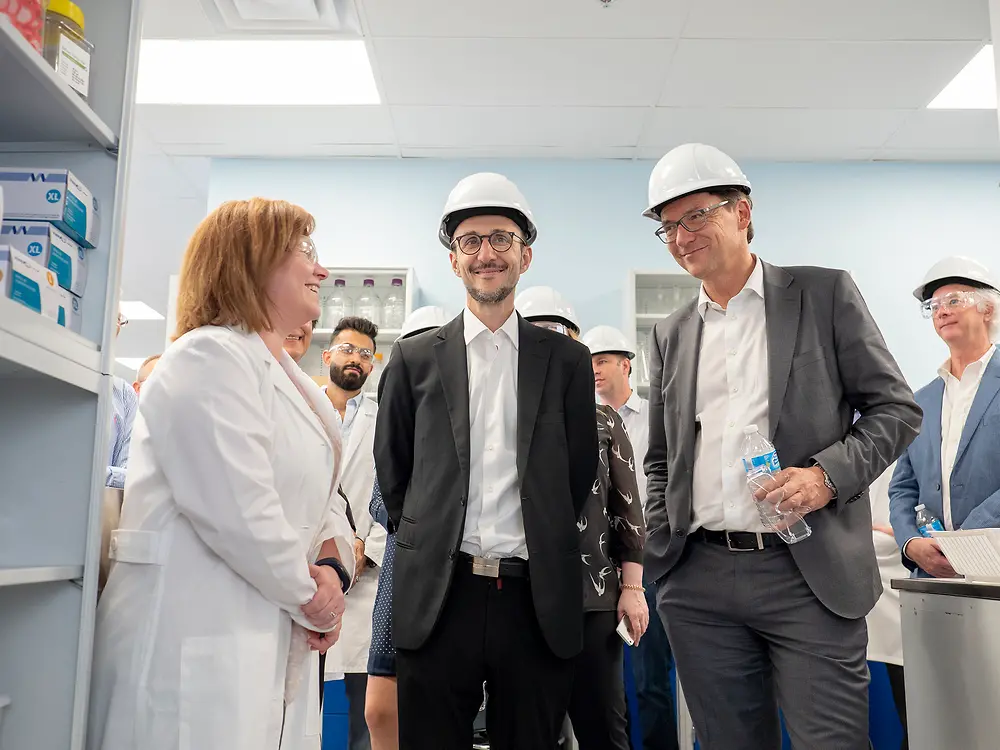 Henkel leaders, including Bruno Piacenza and Stephan Fuesti-Molnar on a plant tour at JemPak’s Oakville location.